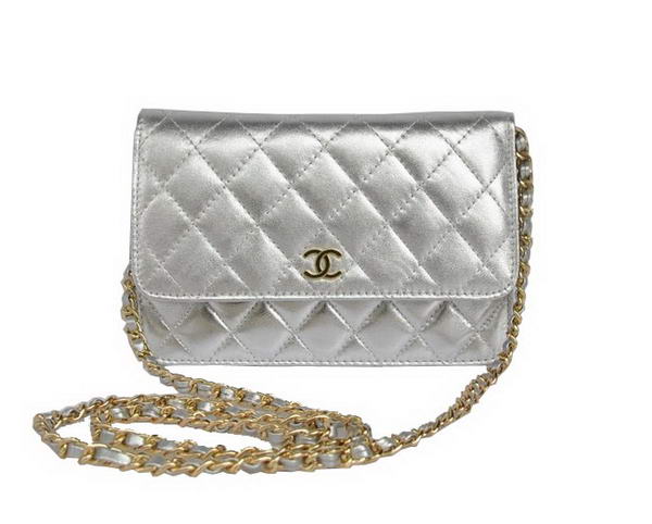 Best New Color Chanel A33814 Silver Sheepskin Leather Flap Bag Gold Replica